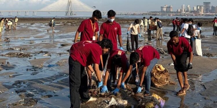 Students take up beach clean-up drives following Ganpati Visarjan in Mumbai